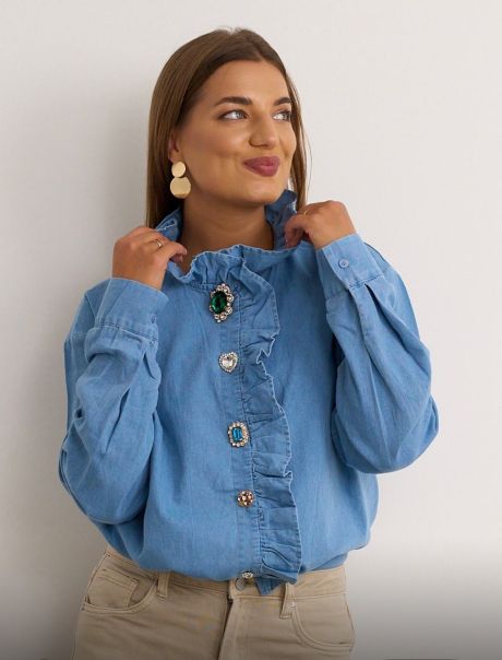 Kyla Denim Shirt with Diamonte Buttons