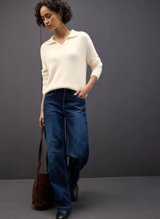 Street One Fluffy Yarn Polo Sweater