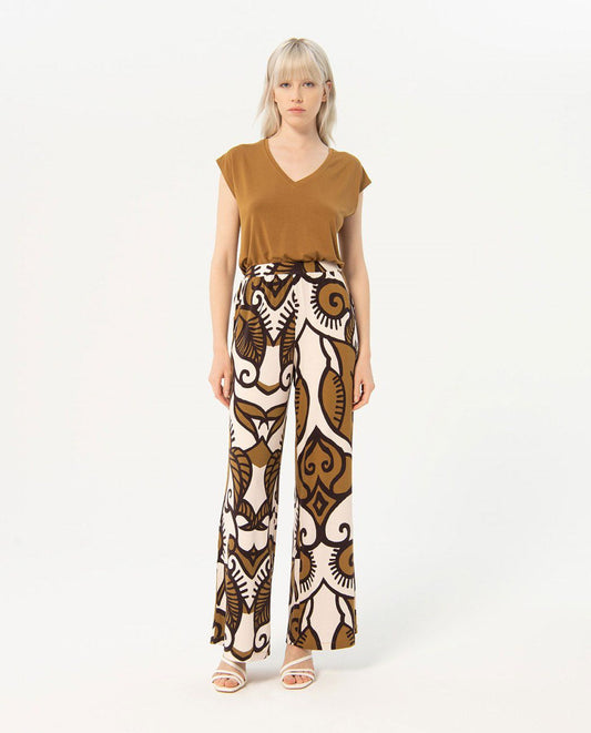 Surkana Wide Leg Trousers-Khaki Multi