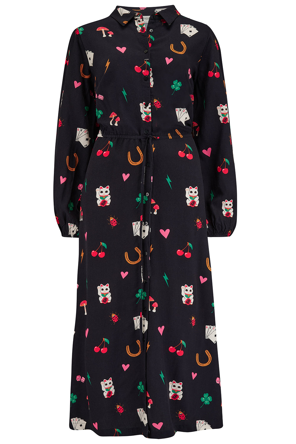 Sugarhill Dottie Maxi Shirt Dress-Black Charms