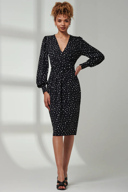 Jolie Moi Gwen Print Long Sleeve Pegged Dress-Black Spot