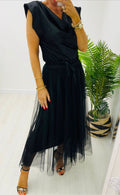Kyla Tulle skirt with satin waist band-Blk