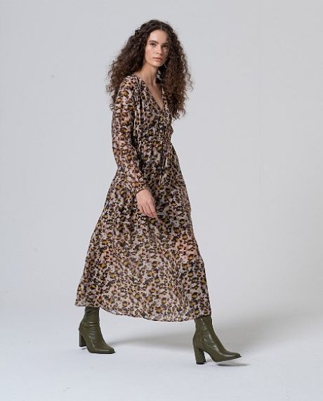 Surkana Long V Neck Dress with Waist Drawstring