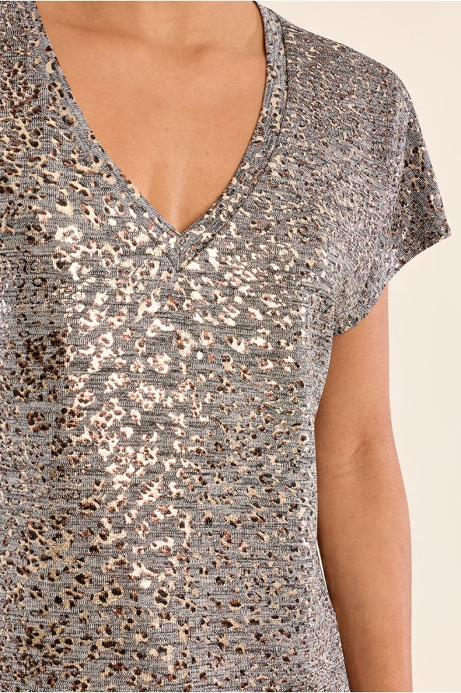 Molly Bracken Iridescent V Neck Top - Silver.
