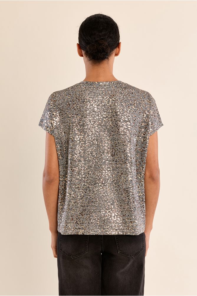 Molly Bracken Iridescent V Neck Top - Silver.
