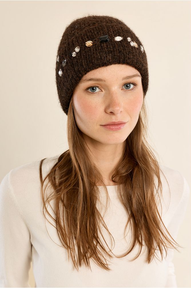 Molly Bracken Knitted Hat with Rhinestones - Brown.