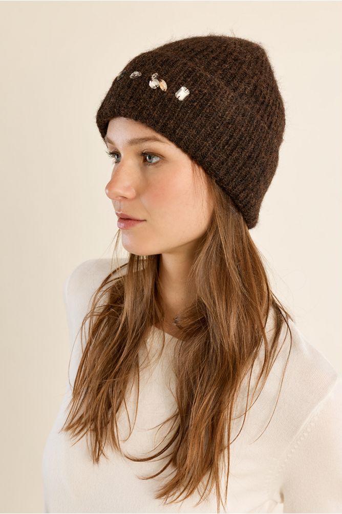 Molly Bracken Knitted Hat with Rhinestones - Brown.
