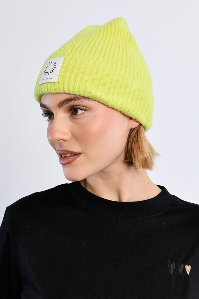 Molly Bracken Knitted Beanie Hat - Lime Green.