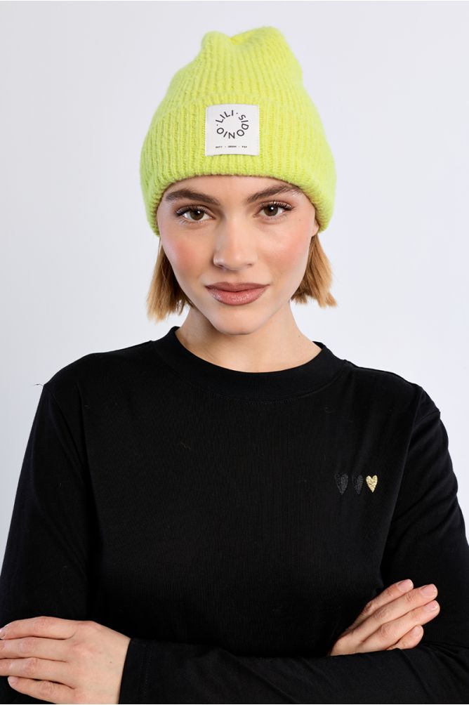 Molly Bracken Knitted Beanie Hat - Lime Green.
