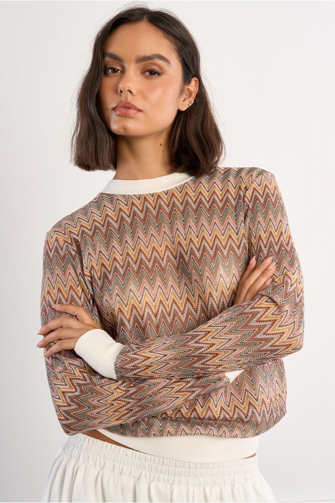 Molly Bracken Long Sleeve Top - Beige Mix.