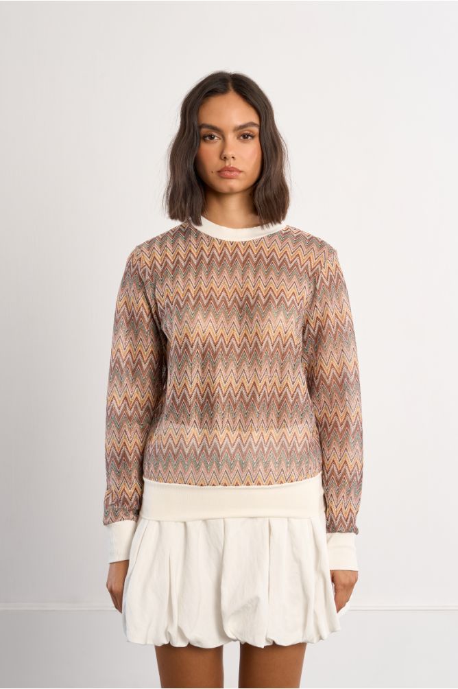 Molly Bracken Long Sleeve Top - Beige Mix.