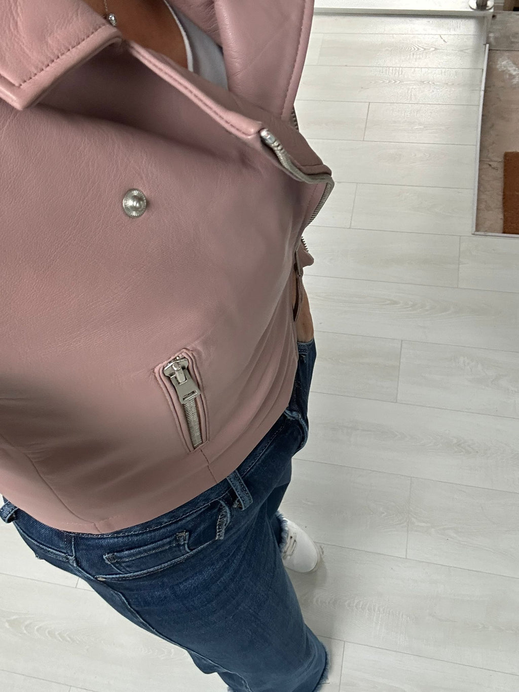 Bolongaro Trevor Minimal Leather Biker Jacket-Adobe Rose