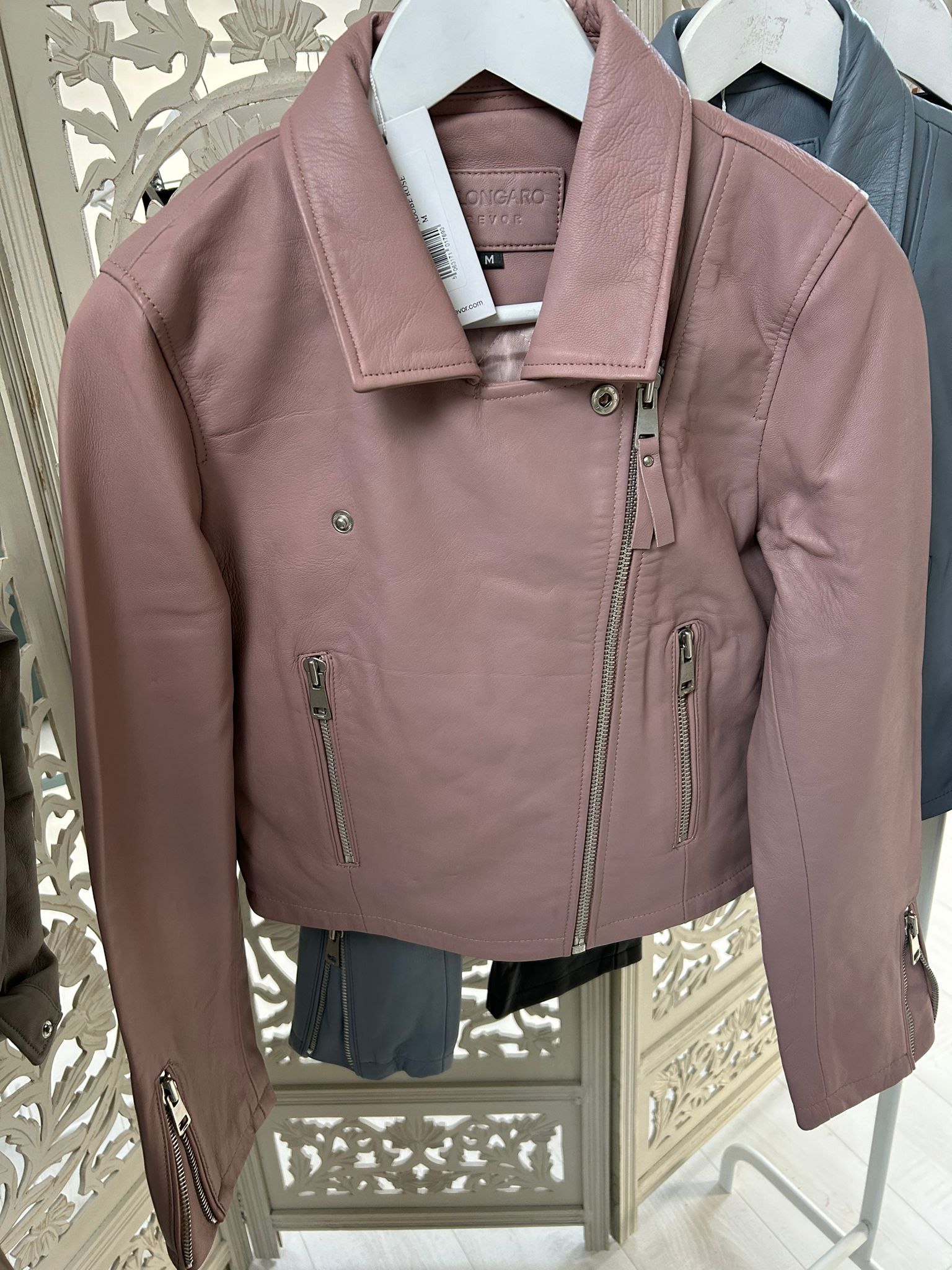 Bolongaro Trevor Minimal Leather Biker Jacket-Adobe Rose