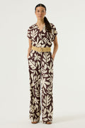 Garcia Ladies Trousers - Brown & Cream Leaf Print.