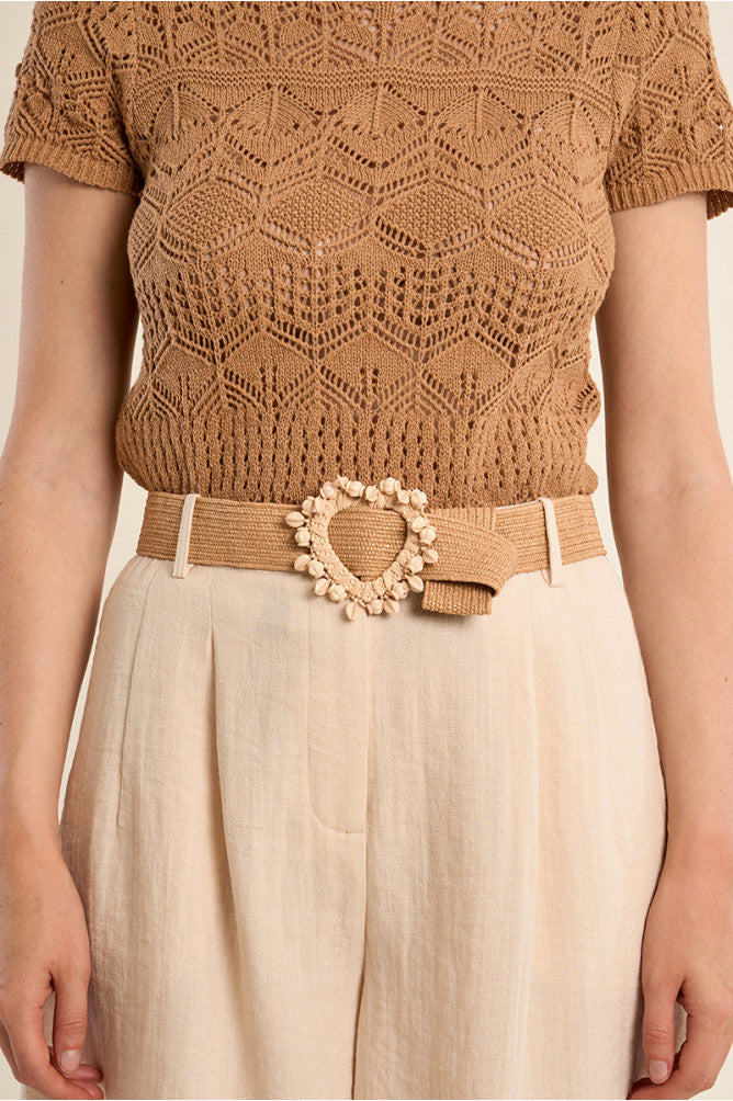 Molly Bracken Rafia Beaded Belt with Beaded Buckle.