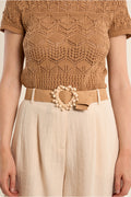 Molly Bracken Rafia Beaded Belt with Beaded Buckle.