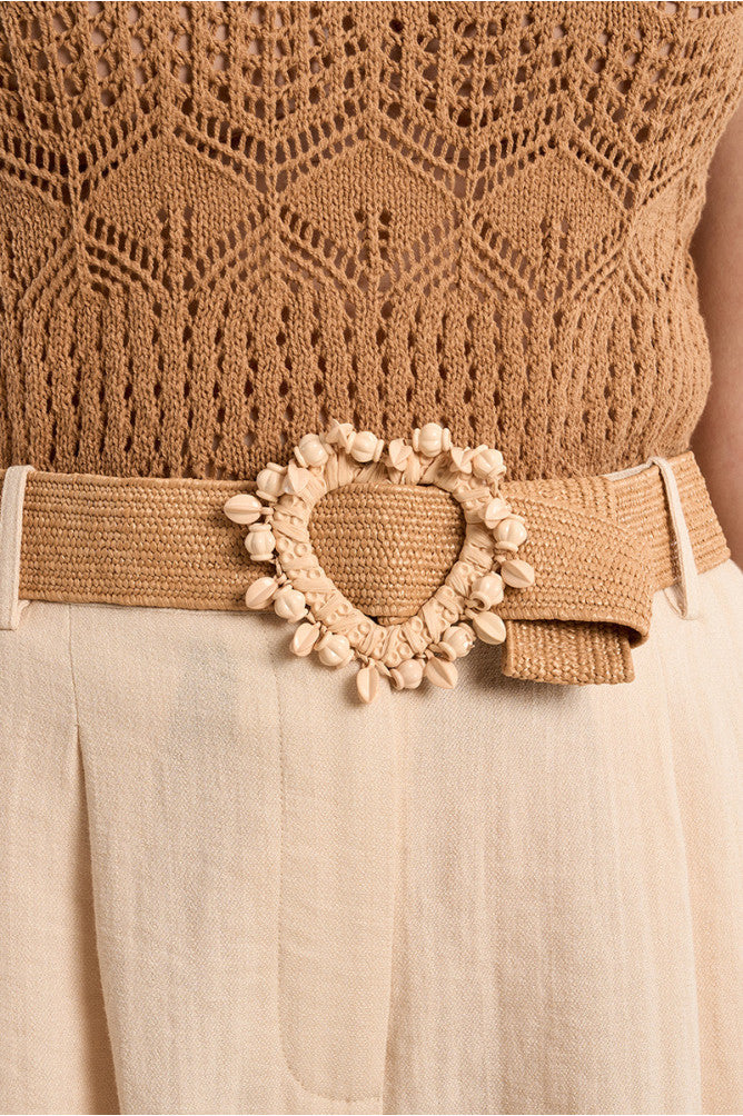Molly Bracken Rafia Beaded Belt with Beaded Buckle.