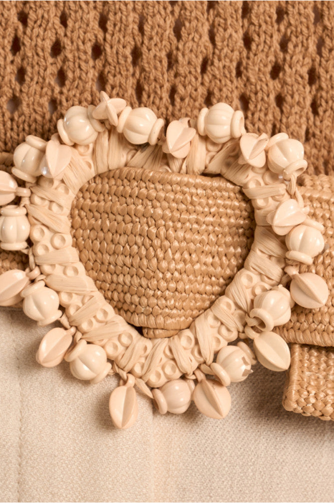 Molly Bracken Rafia Beaded Belt with Beaded Buckle.