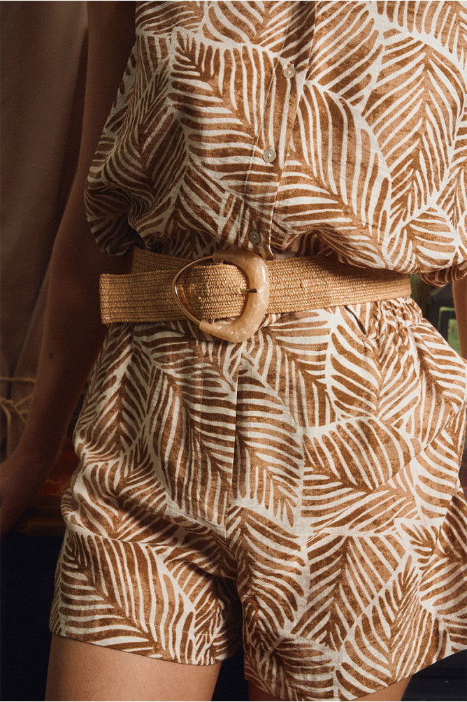 Molly Bracken Rafia Belt with Pearl Buckle.