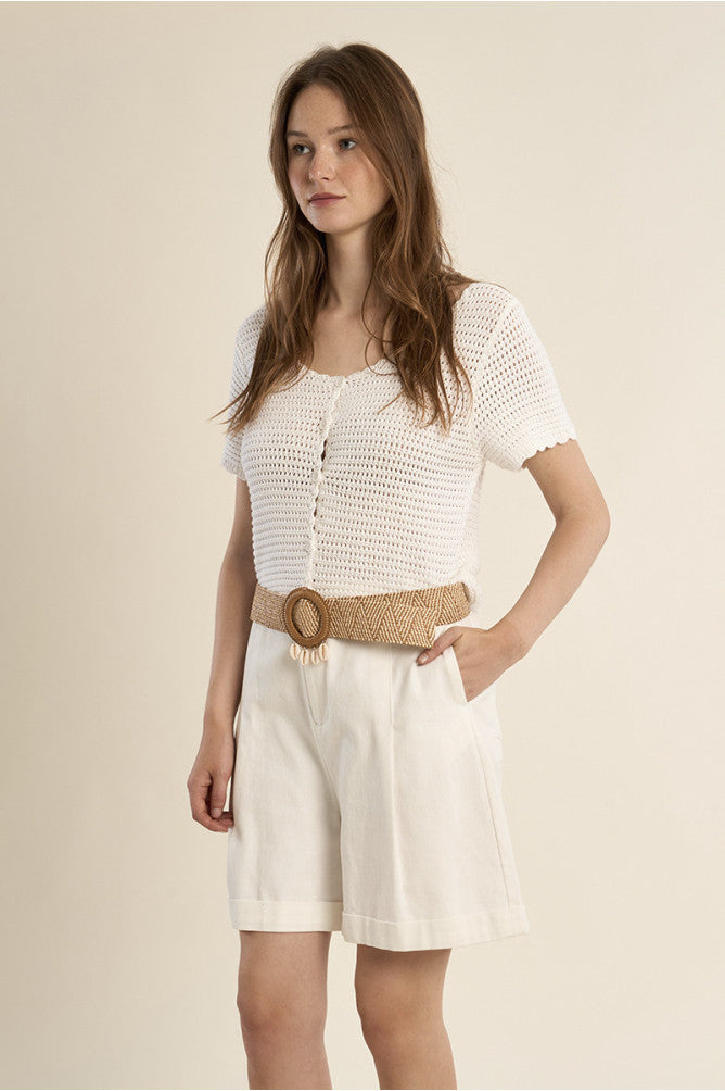Molly Bracken Rafia Belt with Shell Buckle - Caramel.