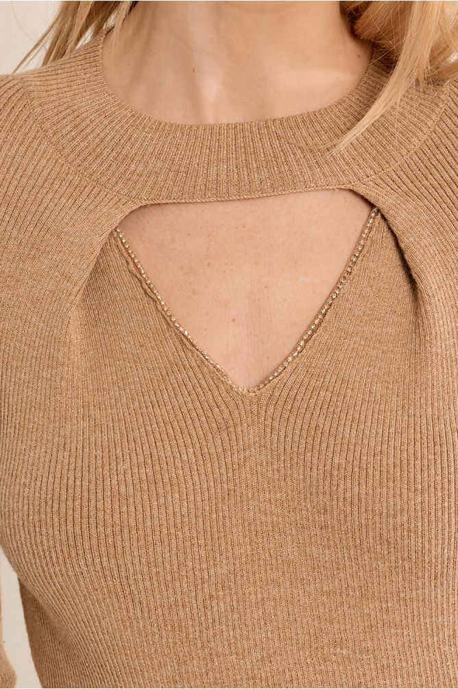Molly Bracken Ribbed Knit with Cut Out Detail - Gold