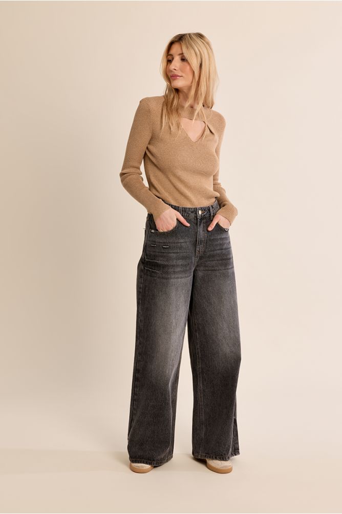 Molly Bracken Ribbed Knit with Cut Out Detail - Gold
