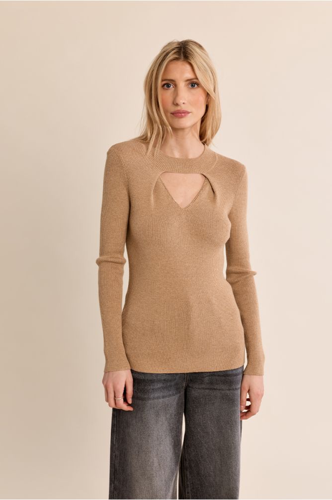 Molly Bracken Ribbed Knit with Cut Out Detail - Gold