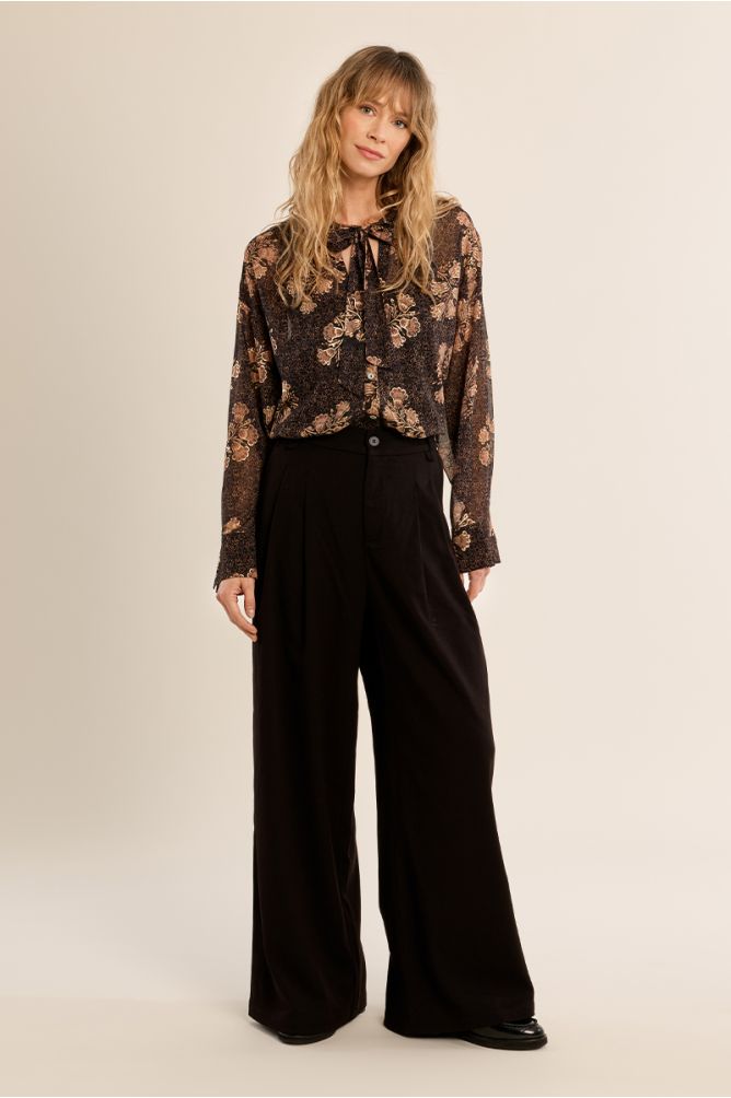 Molly Bracken Sheer Blouse with Pussy bow - Brown Mix
