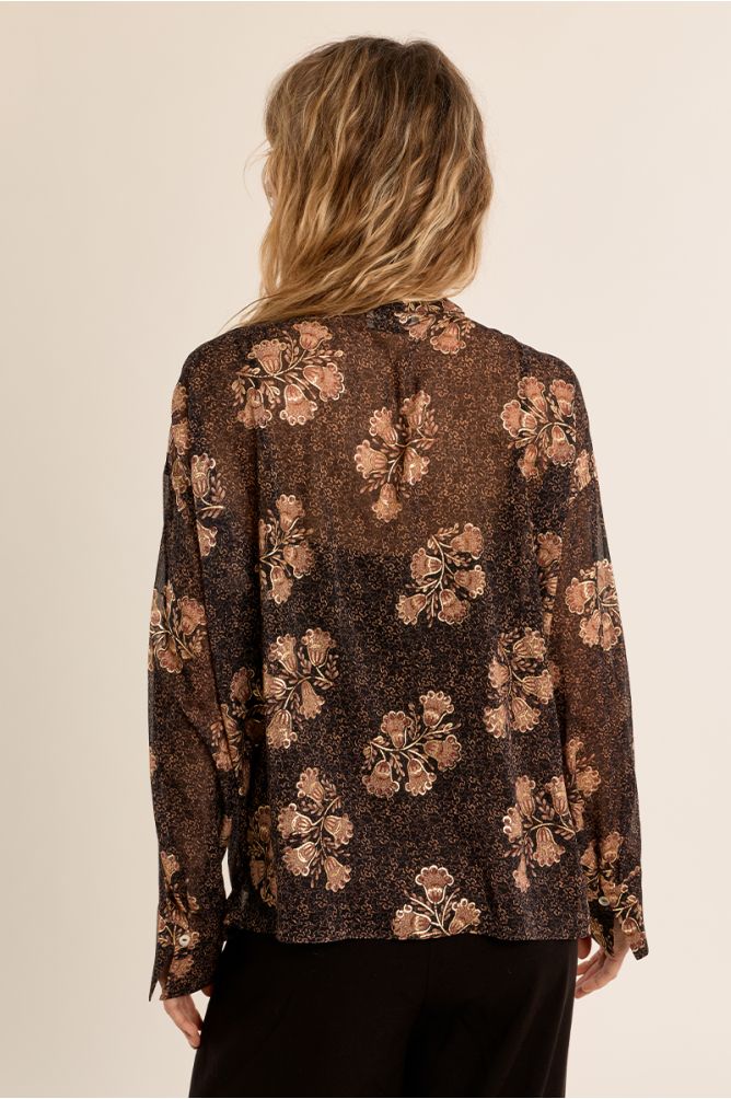 Molly Bracken Sheer Blouse with Pussy bow - Brown Mix