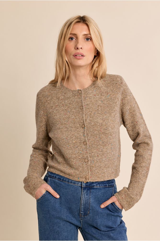 Molly Bracken Speckled Cardigan - Beige Mix.
