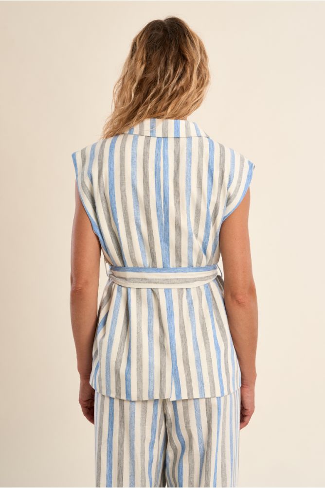 Molly Bracken Sleeveless Blazer Jacket - Striped.