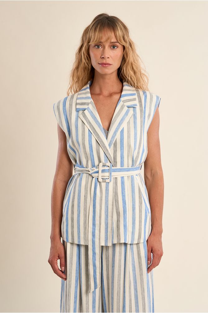 Molly Bracken Sleeveless Blazer Jacket - Striped.