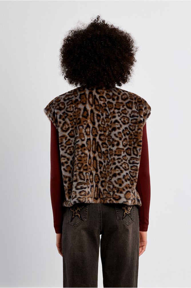 Molly Bracken Sleeveless Faux Fur Jacket - Leopard.
