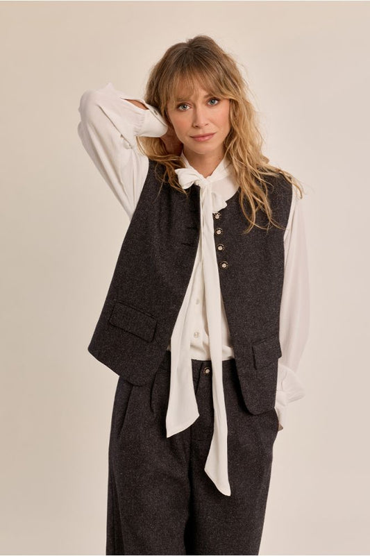 Molly Bracken Waistcoat - Dark Grey with White Speckles.