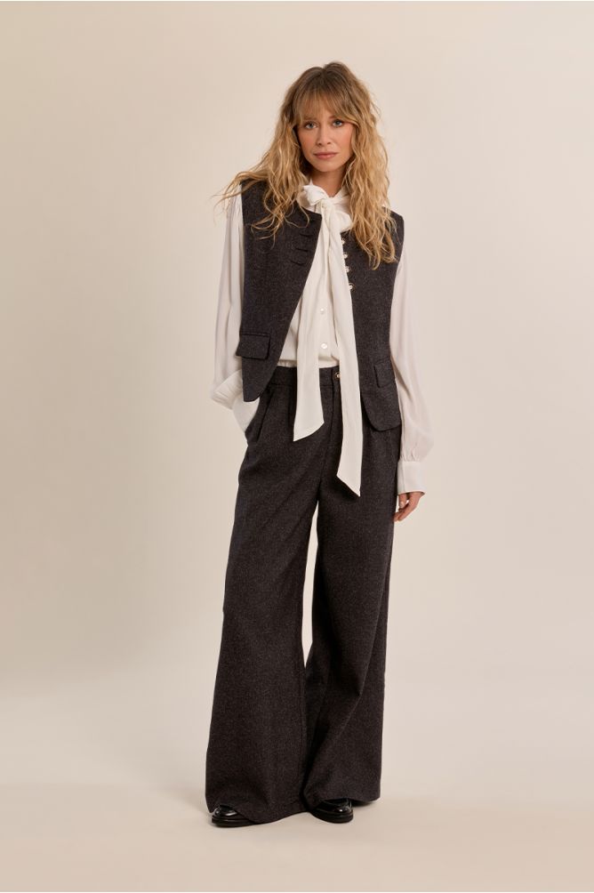 Molly Bracken Waistcoat - Dark Grey with White Speckles.