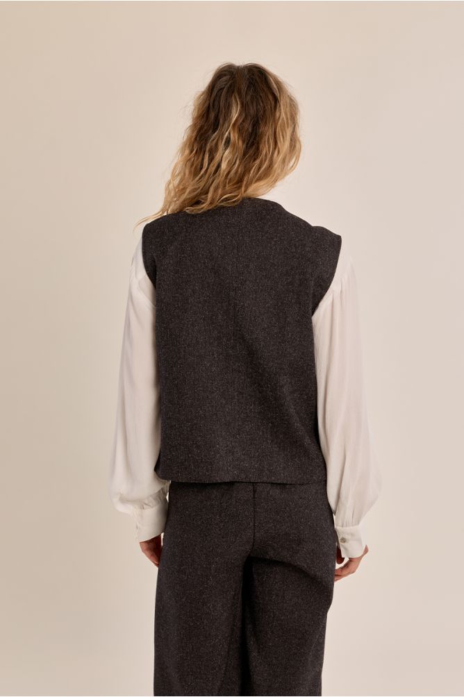 Molly Bracken Waistcoat - Dark Grey with White Speckles.
