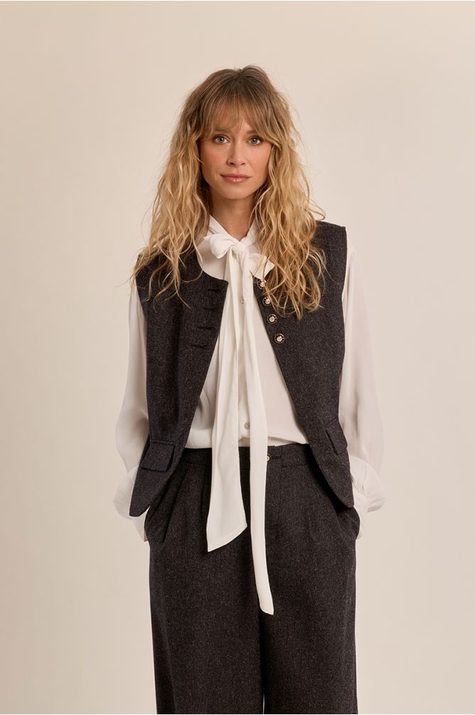Molly Bracken Waistcoat - Dark Grey with White Speckles.