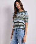 Street One Round Neck Zig-Zag Knit - Green Multi