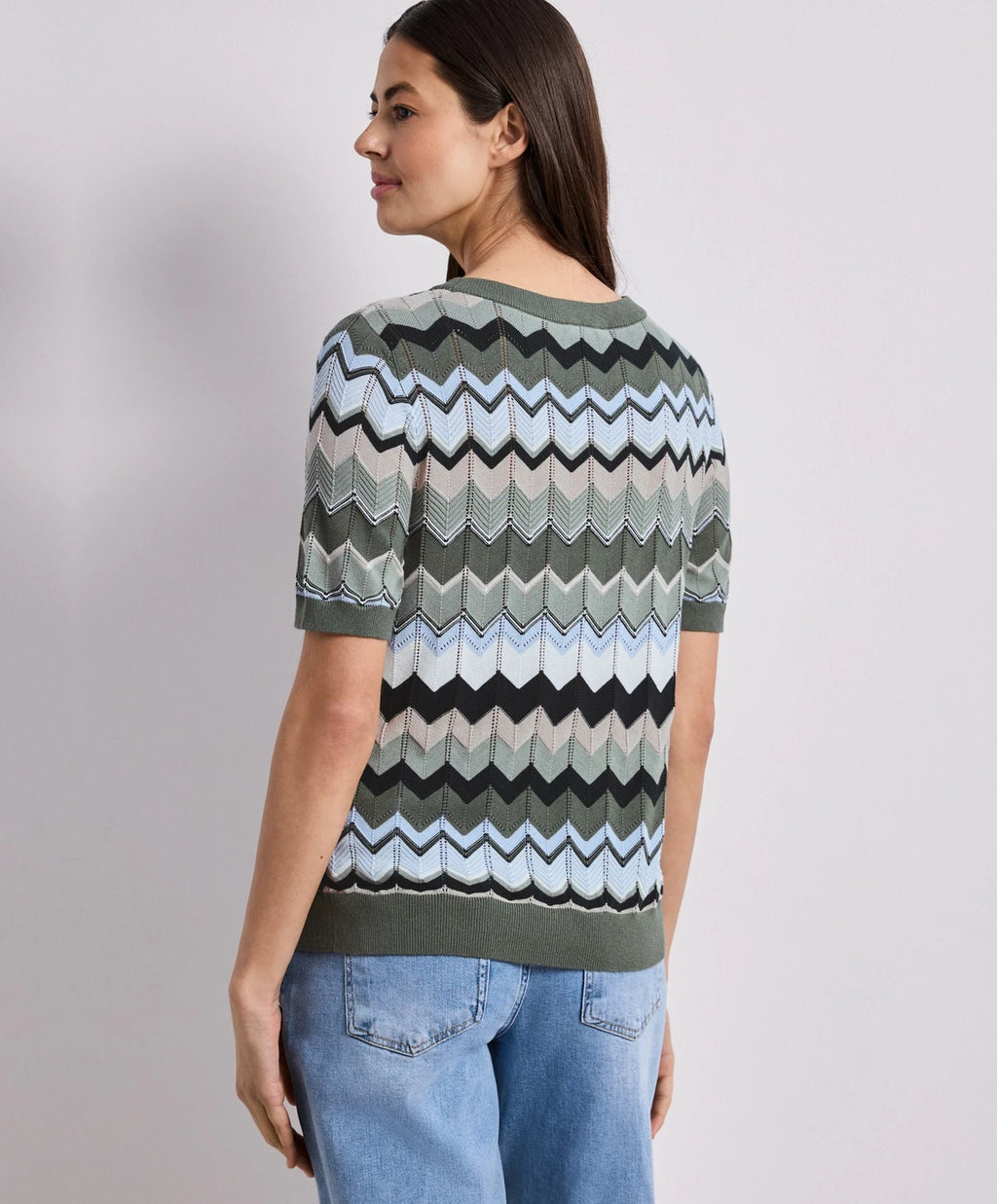 Street One Round Neck Zig-Zag Knit - Green Multi