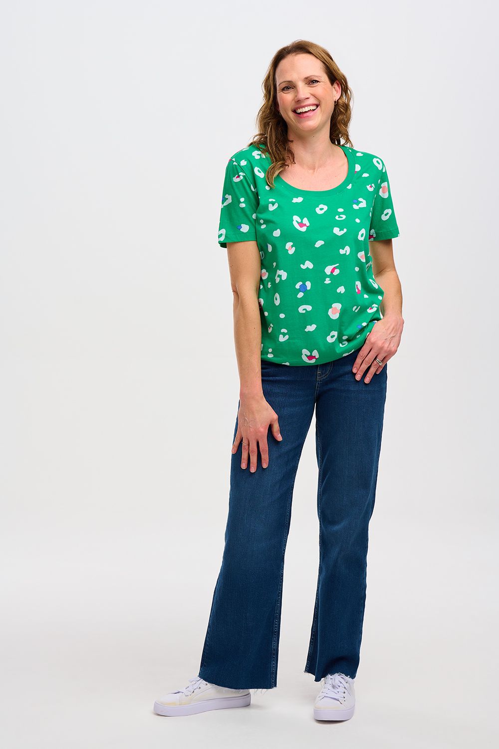 Sugarhill Sylvie Scoop Neck T-Shirt-Green Leop