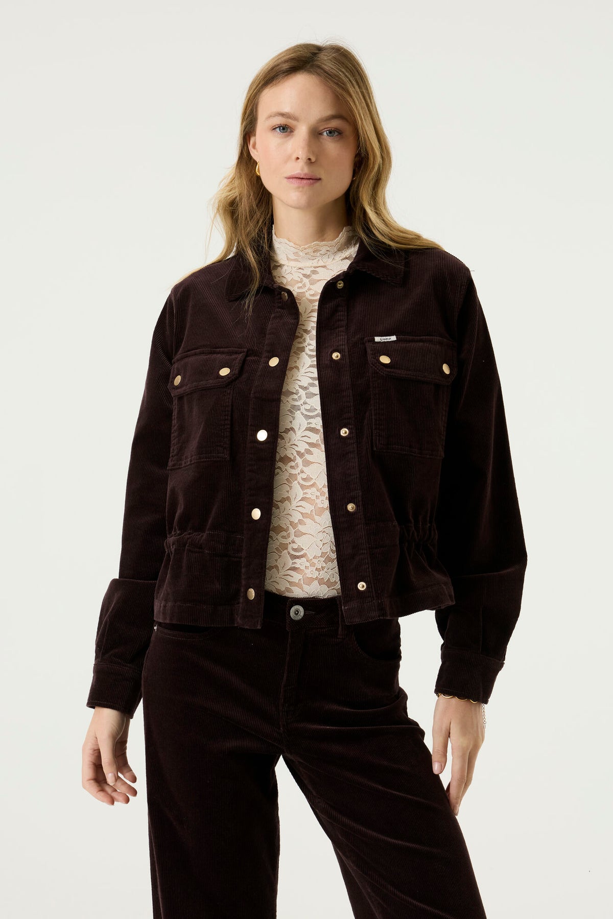 Garcia Corduroy Jacket with Drawstring - Brown