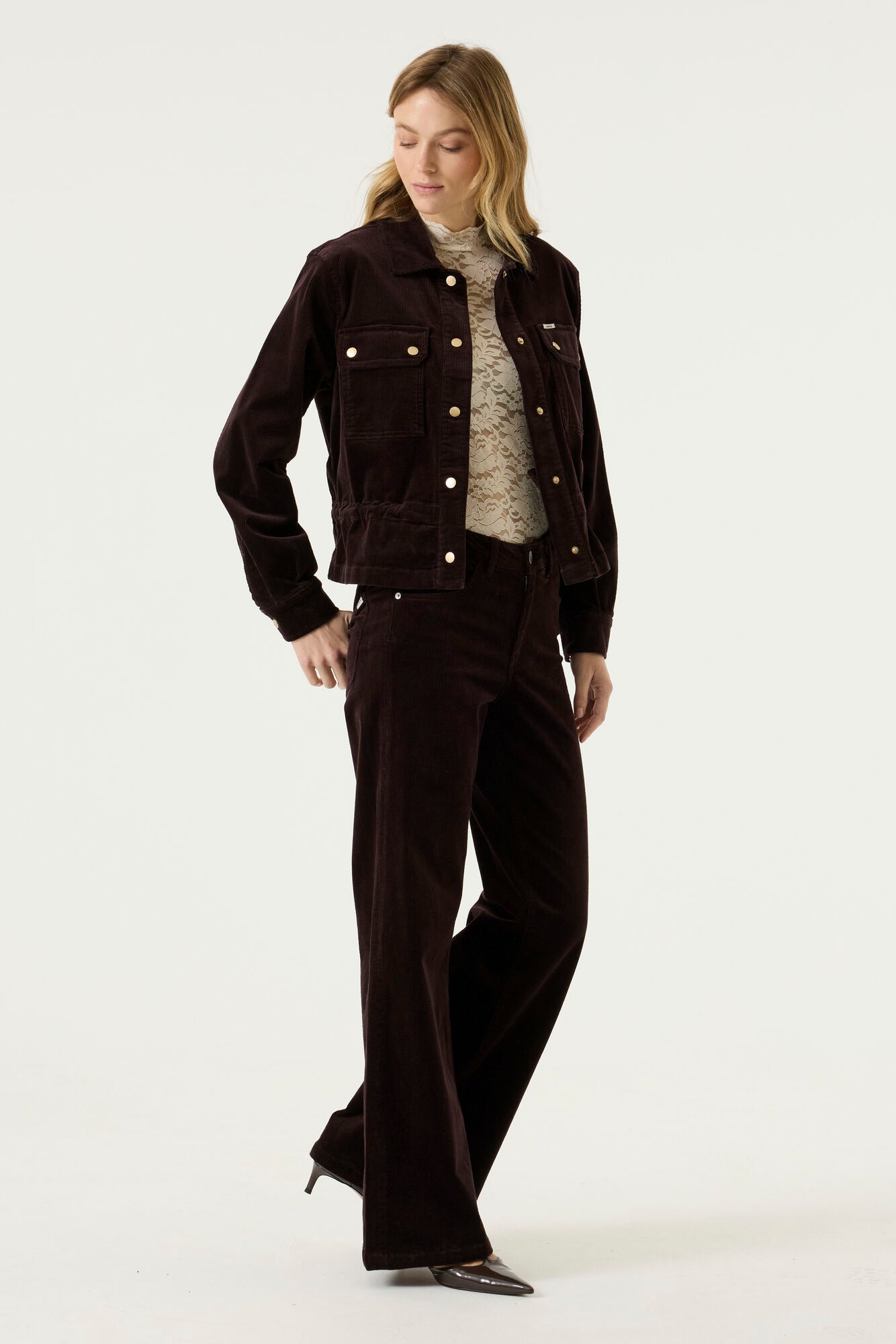 Garcia Corduroy Jacket with Drawstring - Brown