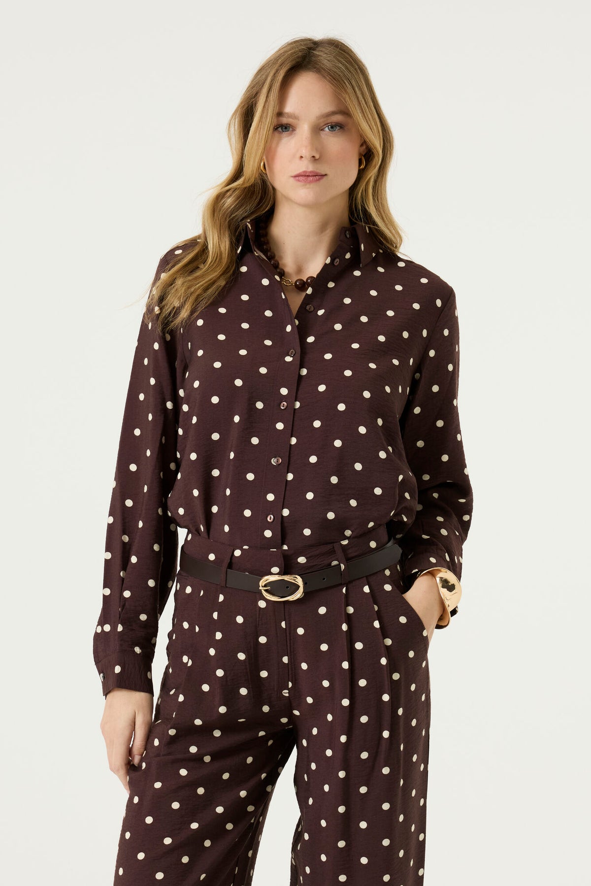 Garcia Blouse - Brown & Cream Spot.