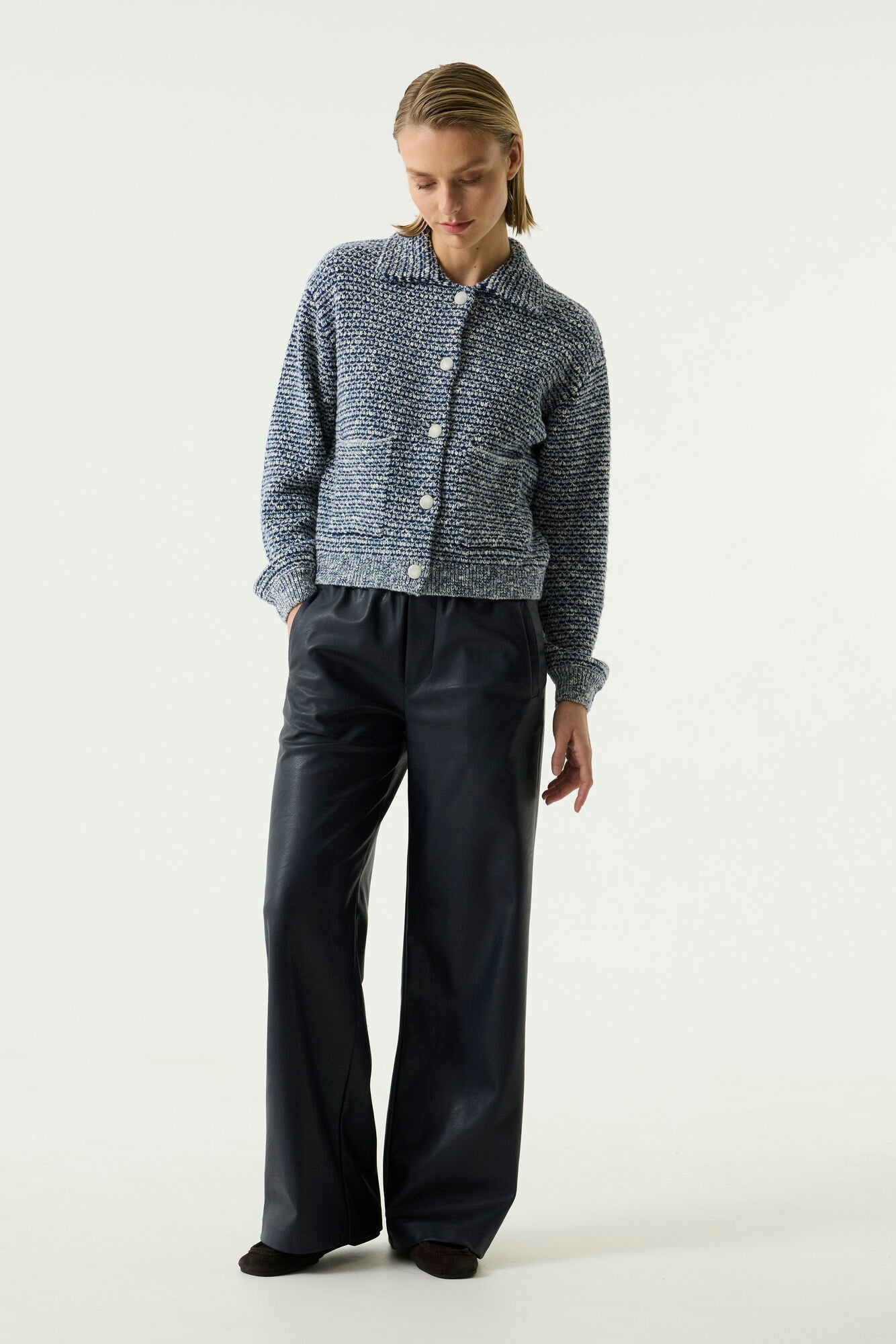 Garcia PU Wide Leg Trousers - Sapphire Mist