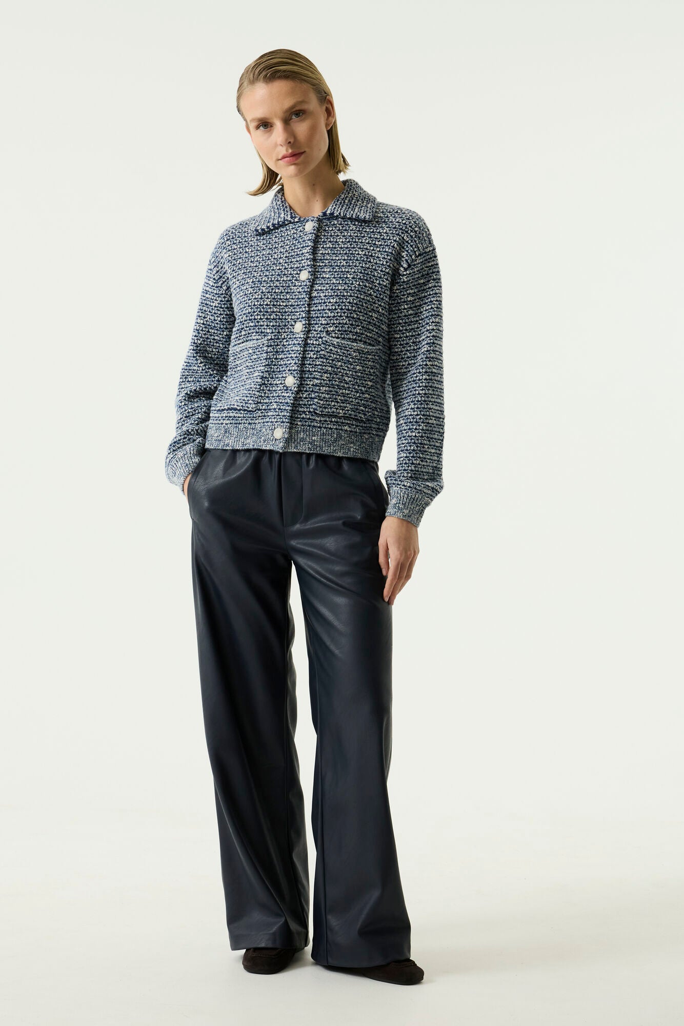 Garcia PU Wide Leg Trousers - Sapphire Mist