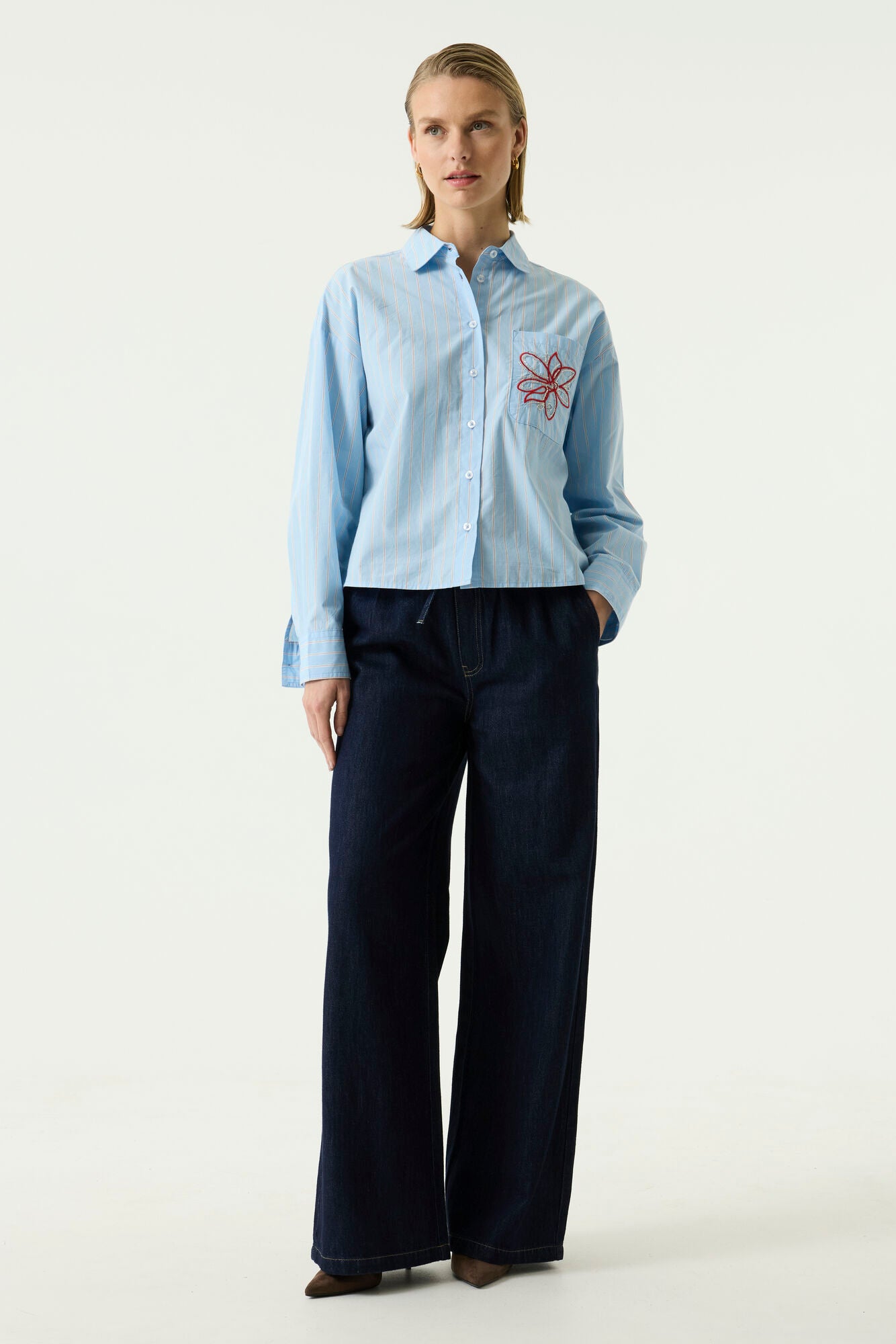 Garcia Cotton Wide Leg Trousers - Denim.