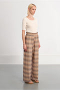 Molly Bracken Wide Leg Trousers - Beige Mix.