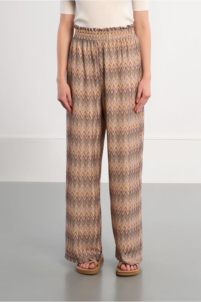 Molly Bracken Wide Leg Trousers - Beige Mix.
