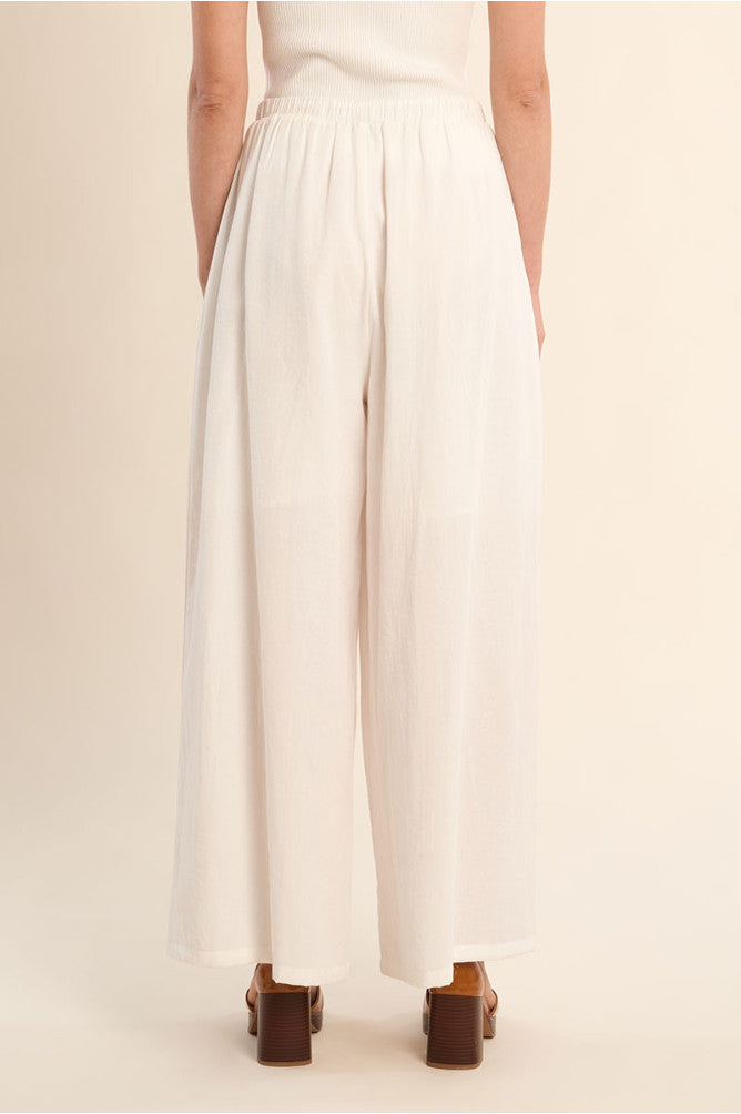 Molly Bracken Wide Leg Trousers with Beaded Drawstring - White.