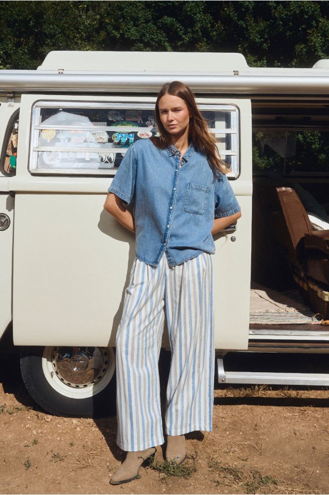 Molly Brackjen Wide Leg Trousers Striped - Blue Mix.